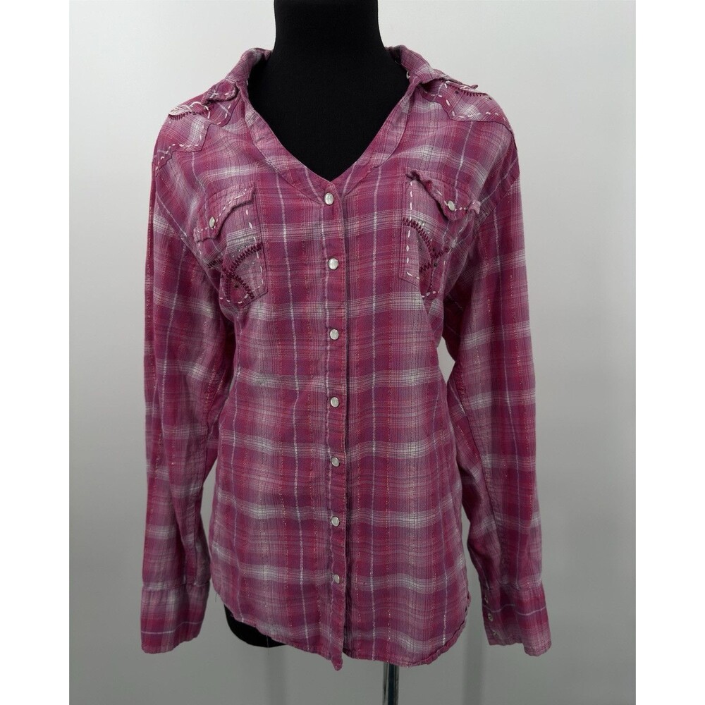 Panhandle Slim Womens Pink Purple XL Button Up Western Shirt Striped XL